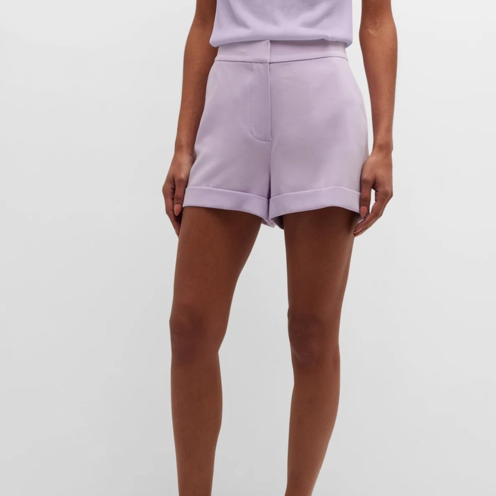 $300 cinq à sept Elaine Crepe Shorts pale iris polished tailored slimming 10